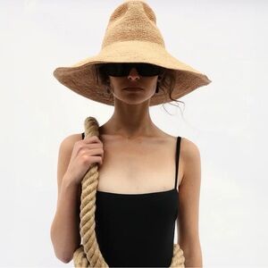 Janessa Leone Waverly Hat, Packable Raffia Straw Sun Hat, Sand